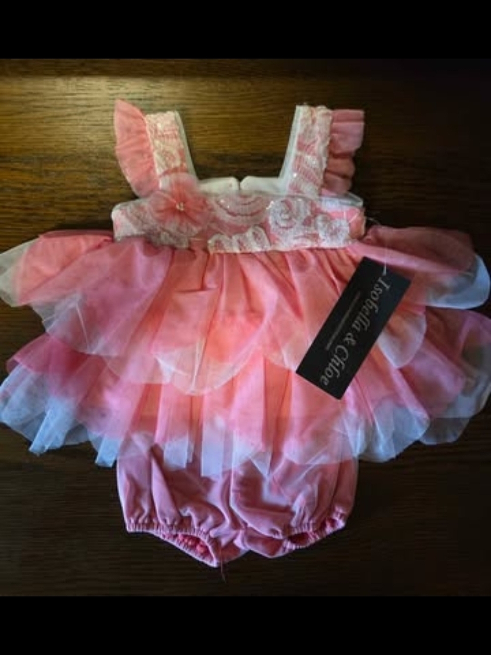 Isobella & Chloe Pink Layered Tulle Romper 3-6 M